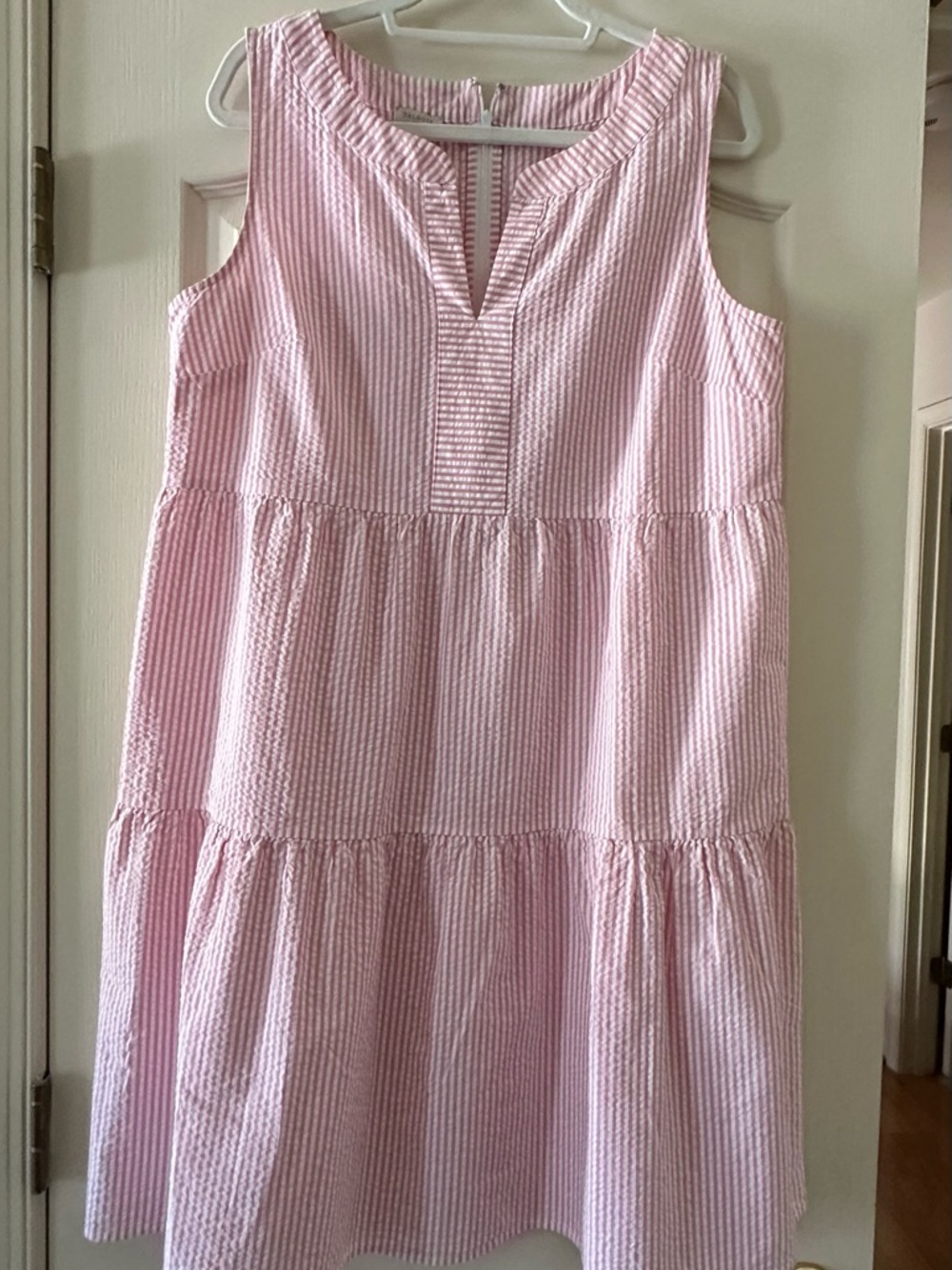 Talbots Pink and White Striped Sleeveless Seersucker Dress